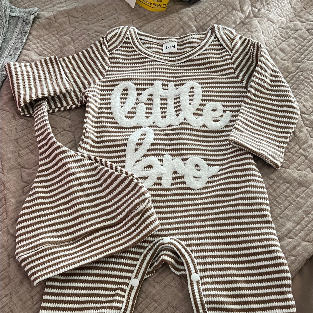 Cozy Striped Brown and White Baby Footie